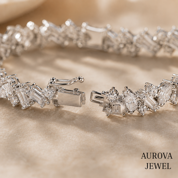 Mixed Cut Diamond Tennis Bracelet, 14K Solid Gold, Marquise Baguette & Round Stones, Bridal Jewelry, Anniversary Gift for Her