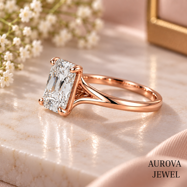 Radiant Cut Solitaire Engagement Ring, 14K Yellow Gold Split Shank Ring, Minimalist Bridal Jewelry, Anniversary Gift for Her