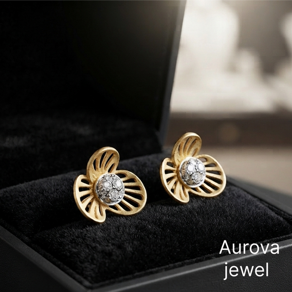 Gold Flower Diamond Stud Earrings | Floral Diamond Earrings