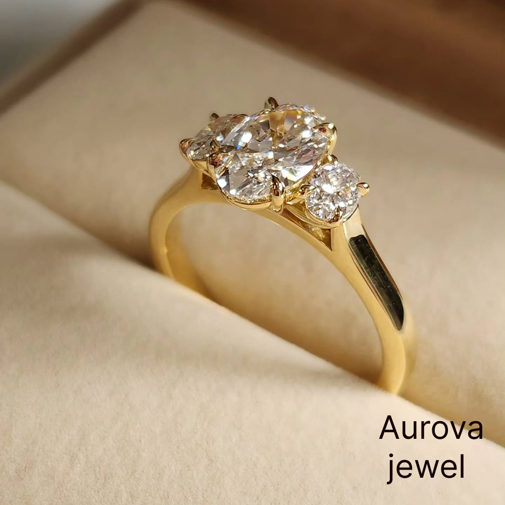 Pear Cut Three Stone Diamond Ring with Round Side Stones | Aurova Jewel