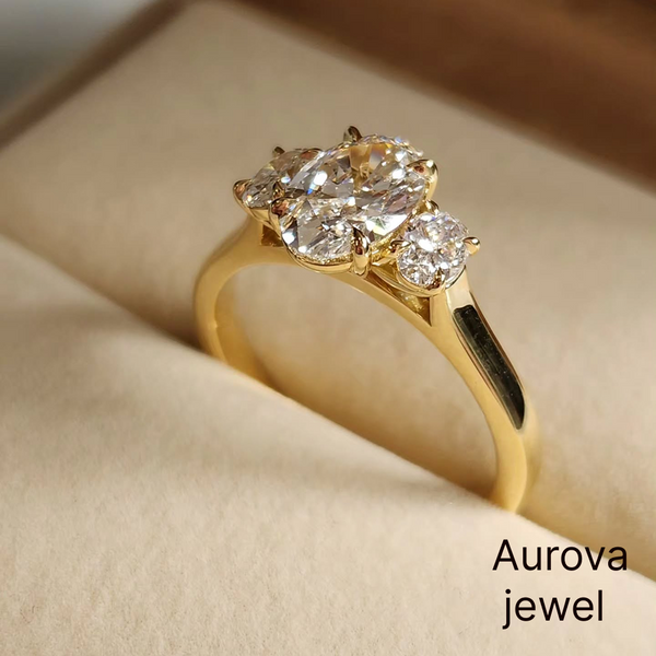 Pear Cut Three Stone Diamond Ring with Round Side Stones | Aurova Jewel