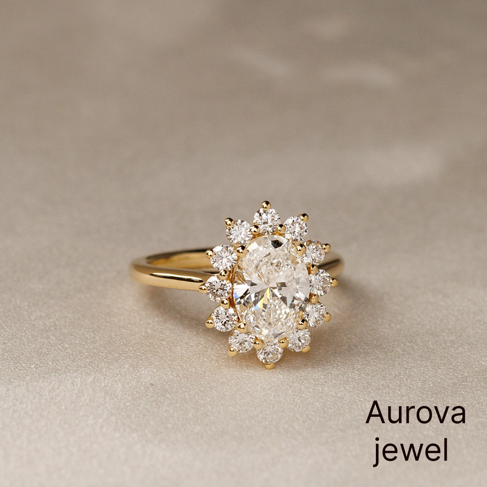 Oval Cut Halo Diamond Ring with Pavé Diamond Halo | Aurova Jewel Main image