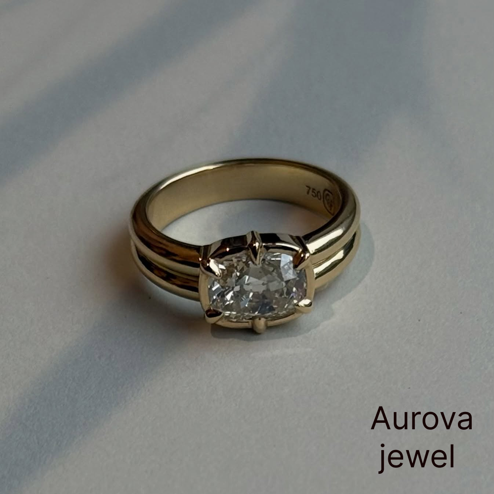 Round Cut Diamond Split Shank Ring | Gold Engagement Ring | Aurova Jewel