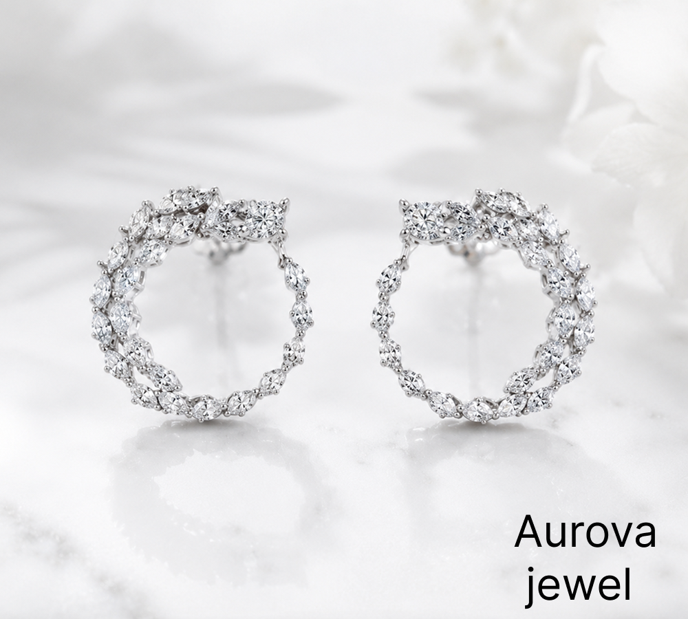 Diamond Circle Hoop Earrings | Elegant Floral Diamond Drop Earrings