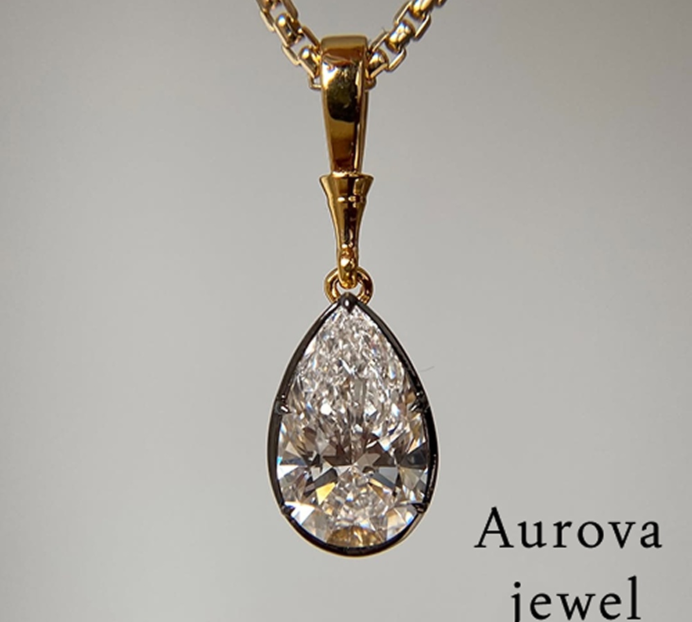 Pear Cut Diamond Drop Pendant Necklace in 14K Yellow Gold | Lab-Grown Diamond Necklace