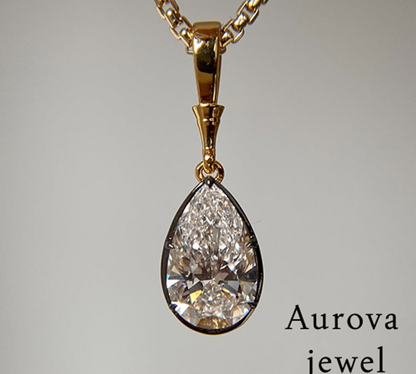Pear Cut Diamond Drop Pendant Necklace in 14K Yellow Gold | Lab-Grown Diamond Necklace