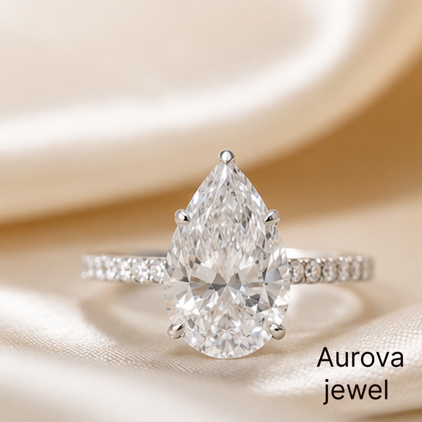 Pear Cut Diamond Engagement Ring | Elegant Halo Pavé Diamond Ring