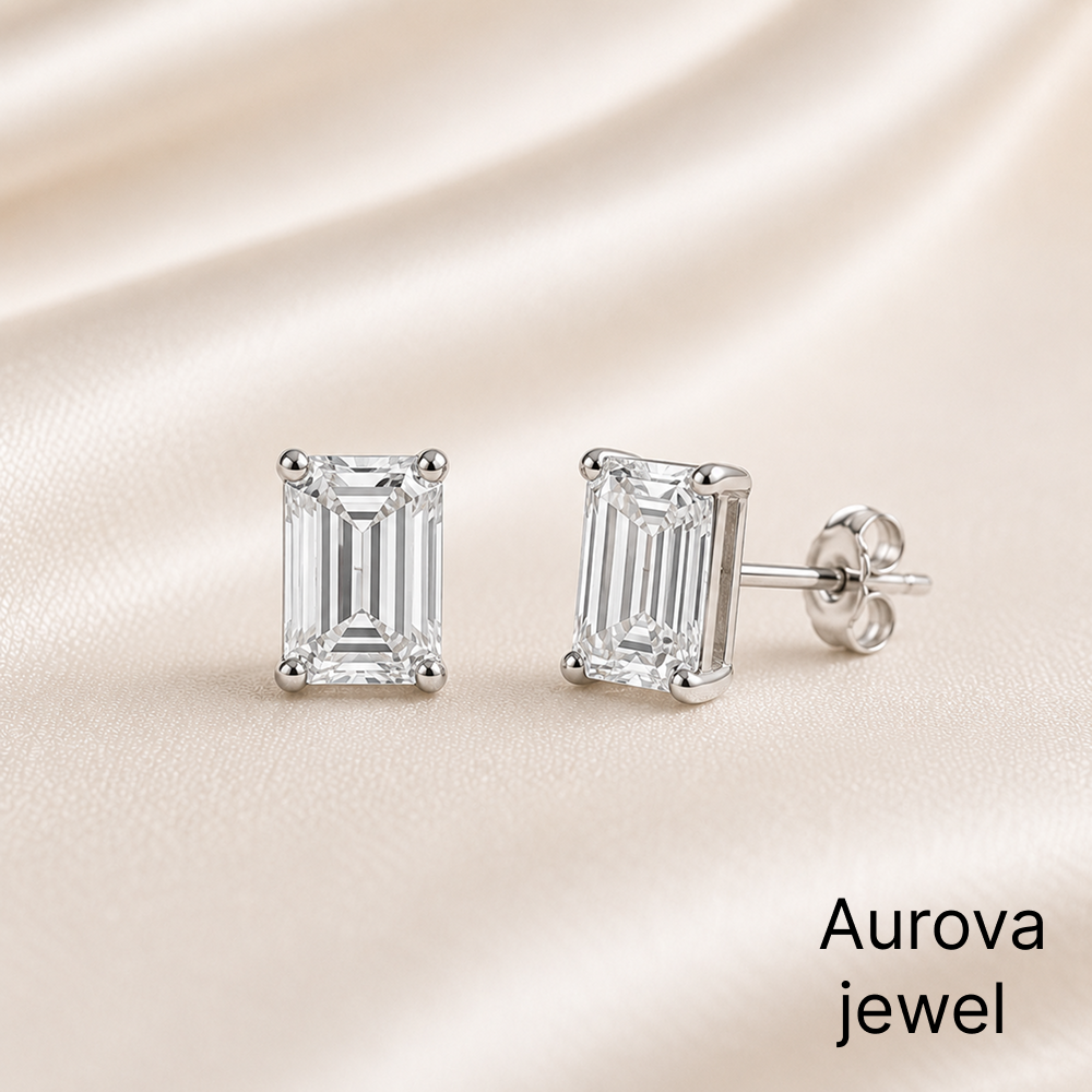 Emerald Cut Diamond Stud Earrings | Elegant Solitaire Diamond Earrings