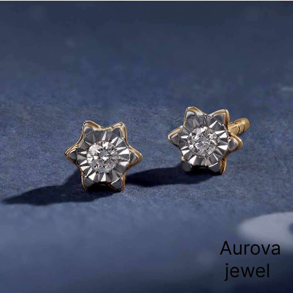 Diamond Star Stud Earrings | Two-Tone Gold Floral Earrings