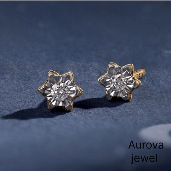 Diamond Star Stud Earrings | Two-Tone Gold Floral Earrings
