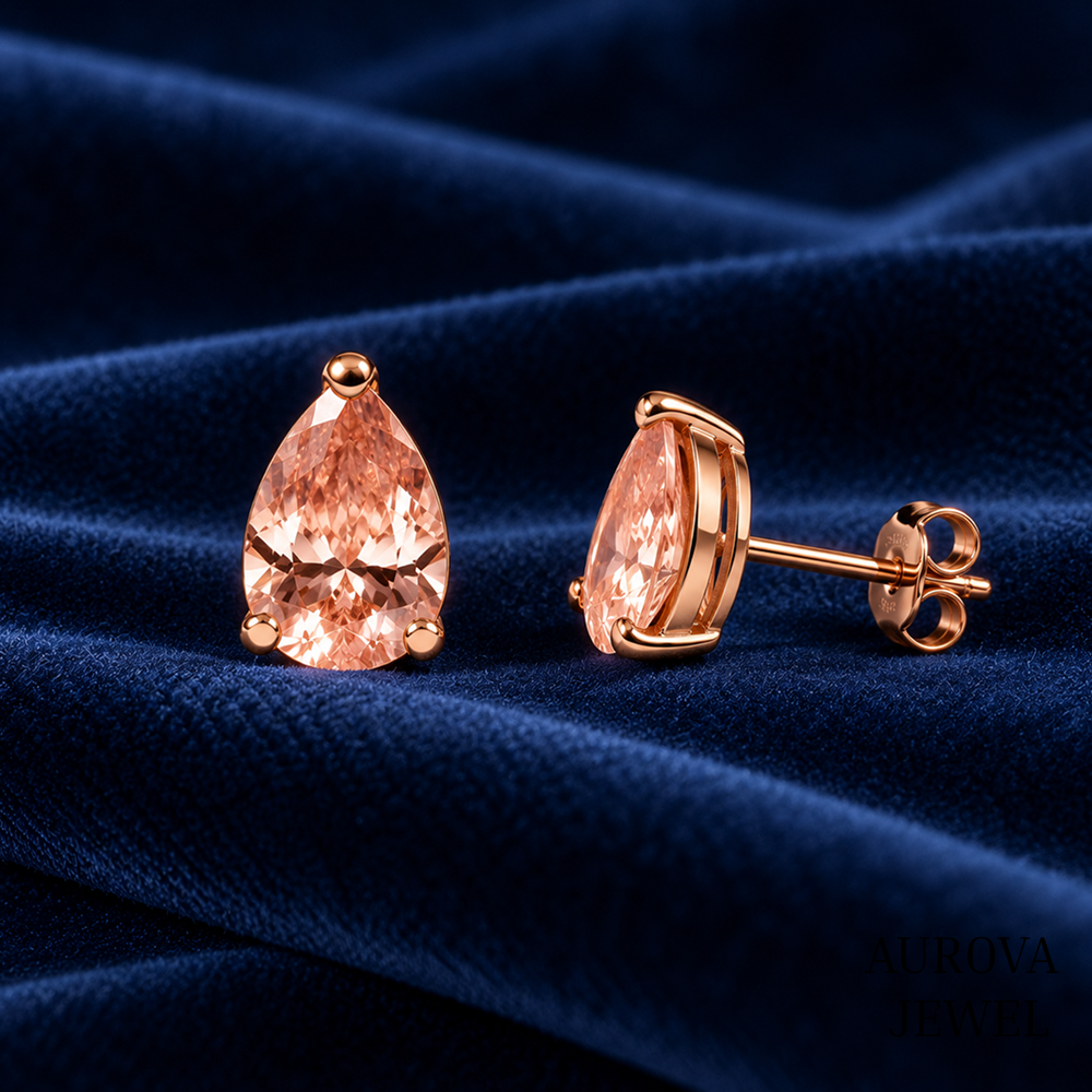 Pear Cut Pink Diamond Stud Earrings, Rose Gold Minimalist Bridal Jewelry, Anniversary Gift for Her
