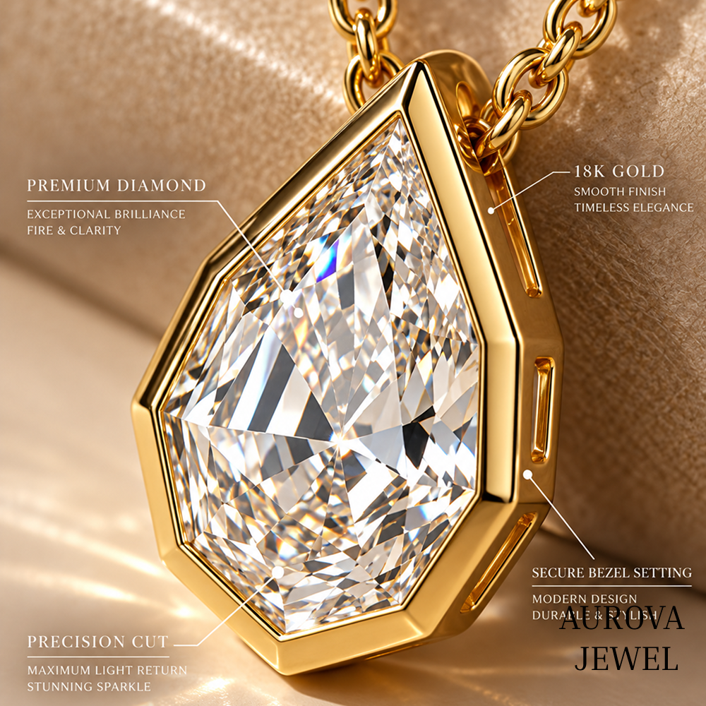 Pear Cut Solitaire Pendant Necklace, Gold Bezel Set Teardrop Jewelry, Dainty Bridal Necklace, Anniversary Gift for Her