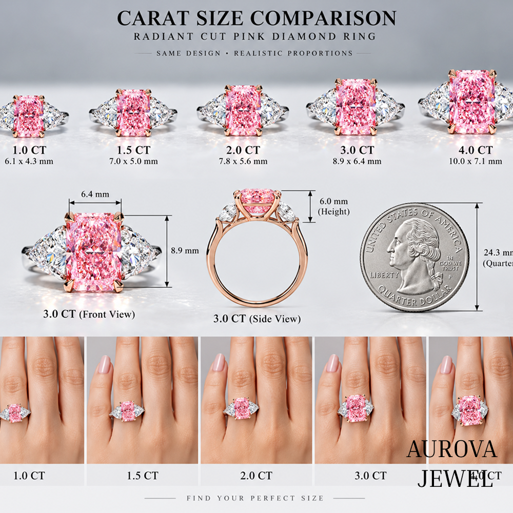 Pink Radiant Cut Engagement Ring, Three Stone Diamond Ring, Pear Side Stones, Unique Bridal Gift for Her
