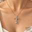 Cross Pendant Necklace, Mixed Cut White Gemstone Cross, Rose Gold Necklace, Christian Jewelry, Religious Gift for Her