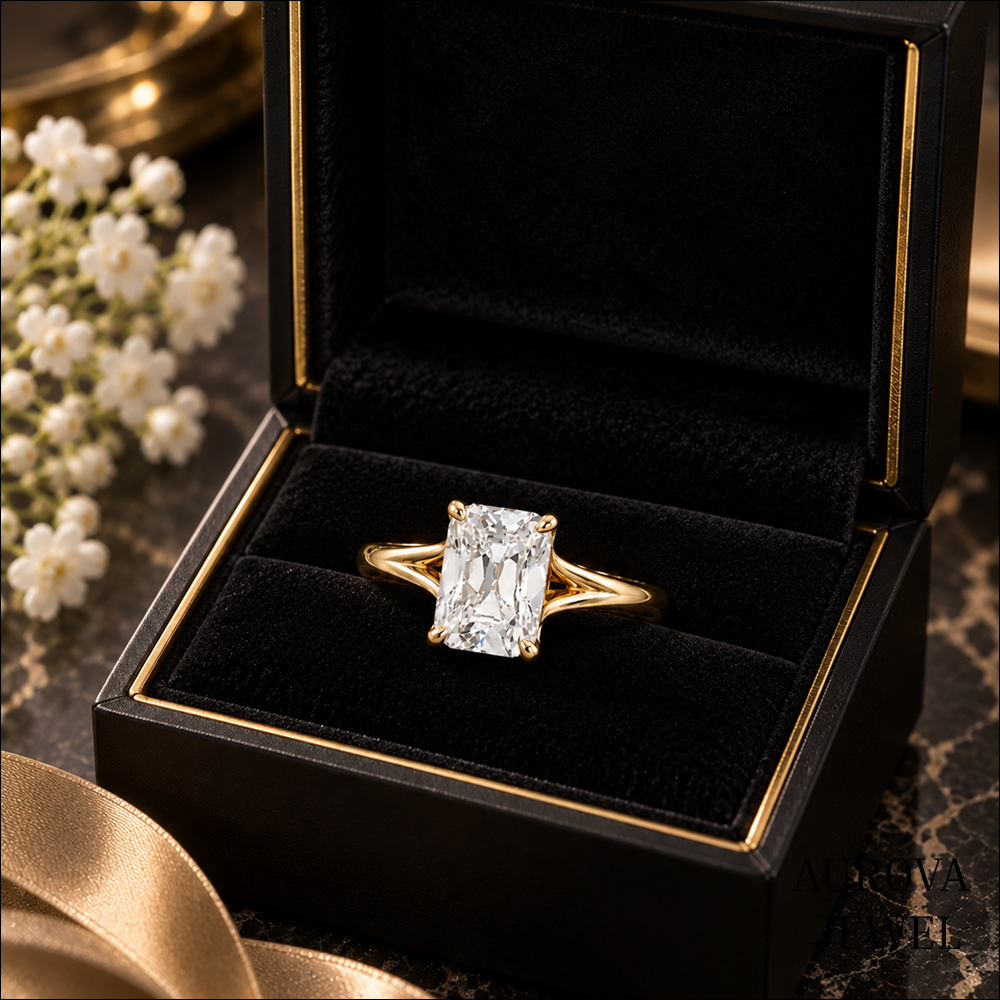 Radiant Cut Solitaire Engagement Ring, 14K Yellow Gold Split Shank Ring, Minimalist Bridal Jewelry, Anniversary Gift for Her