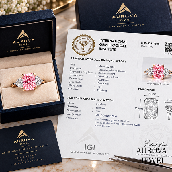 Pink Radiant Cut Engagement Ring, Three Stone Diamond Ring, Pear Side Stones, Unique Bridal Gift for Her