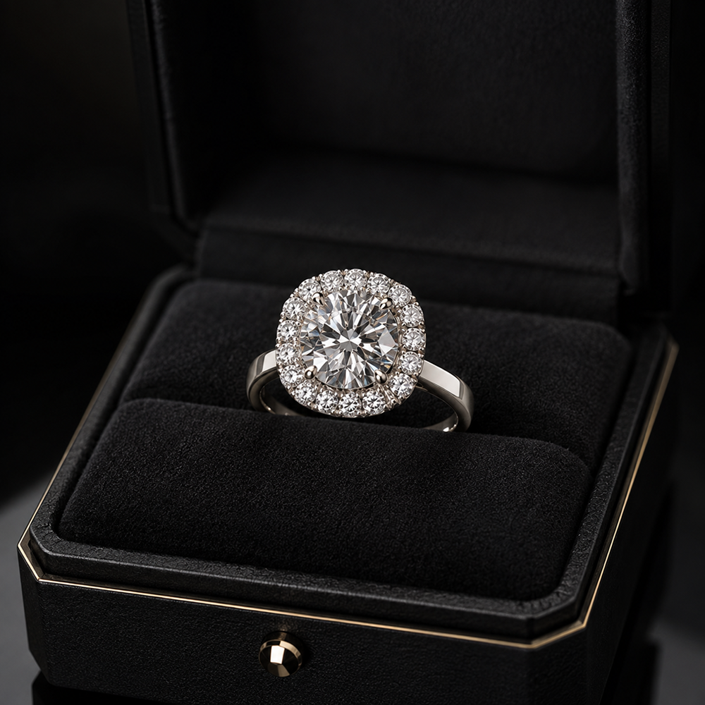 Round Cut Diamond Halo Engagement Ring | Aurova Jewel