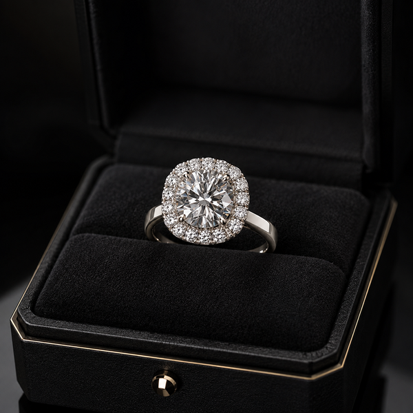 Round Cut Diamond Halo Engagement Ring | Aurova Jewel