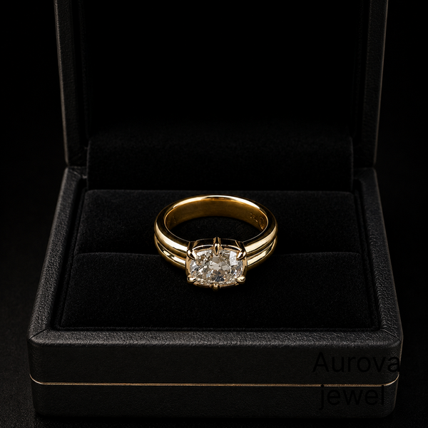 Round Cut Diamond Split Shank Ring | Gold Engagement Ring | Aurova Jewel