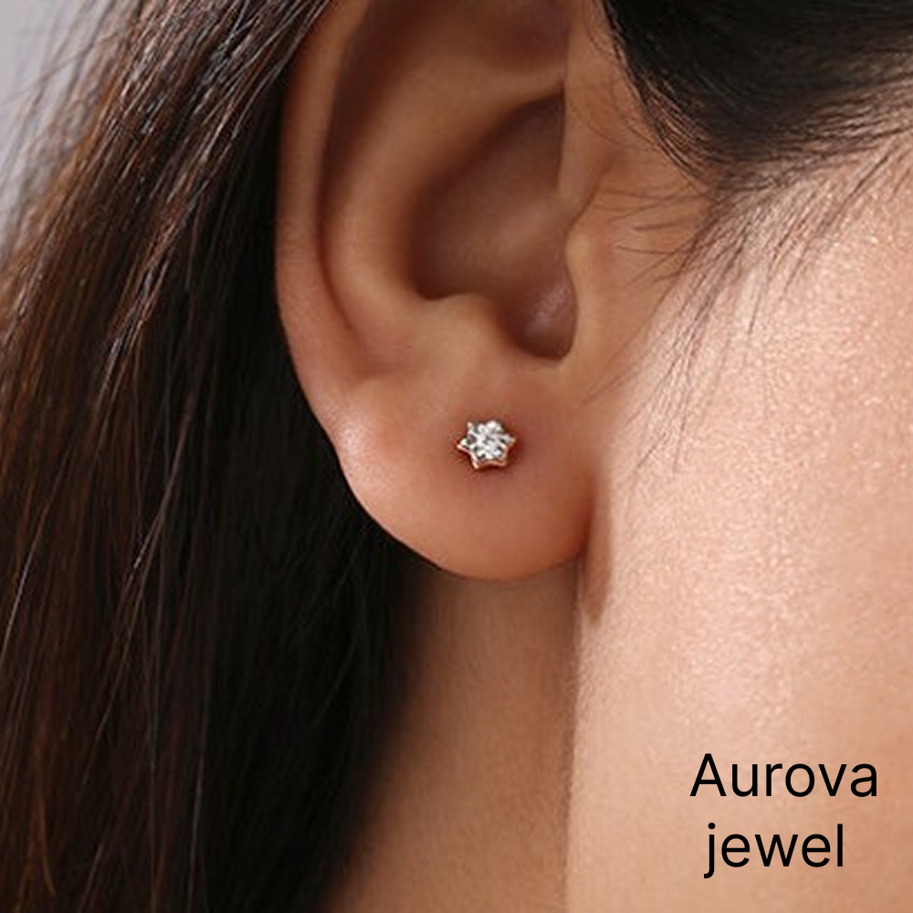 Diamond Star Stud Earrings | Two-Tone Gold Floral Earrings Secondary image