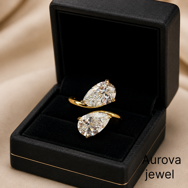 Pear Shaped Diamond Bypass Ring | Two Stone Gold Ring | Aurova Jewel