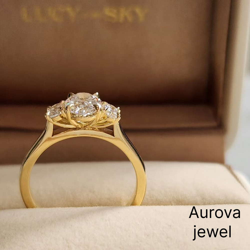 Pear Cut Three Stone Diamond Ring with Round Side Stones | Aurova Jewel