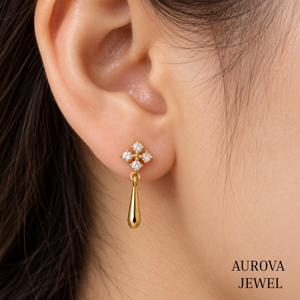 Floral Diamond Drop Earrings, 14K Yellow Gold Dangle Earrings, Round Cut Cluster Jewelry, Minimalist Wedding Gift for Her Secondary image