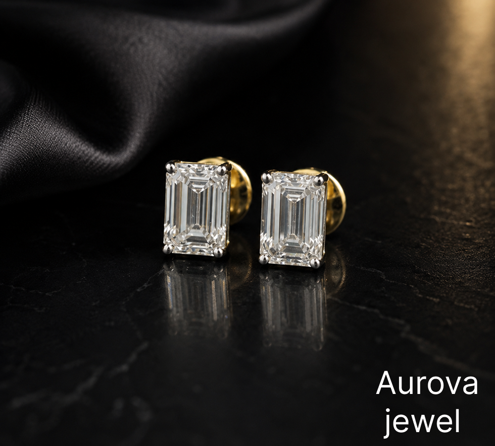 Emerald Cut Diamond Stud Earrings | Elegant Rectangle Diamond Earrings