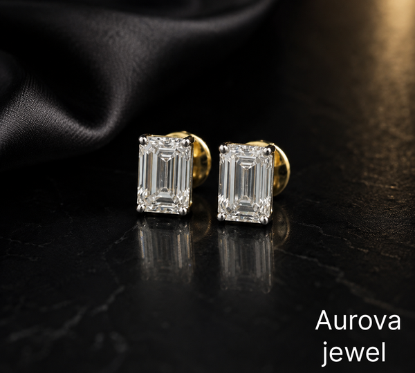 Emerald Cut Diamond Stud Earrings | Elegant Rectangle Diamond Earrings