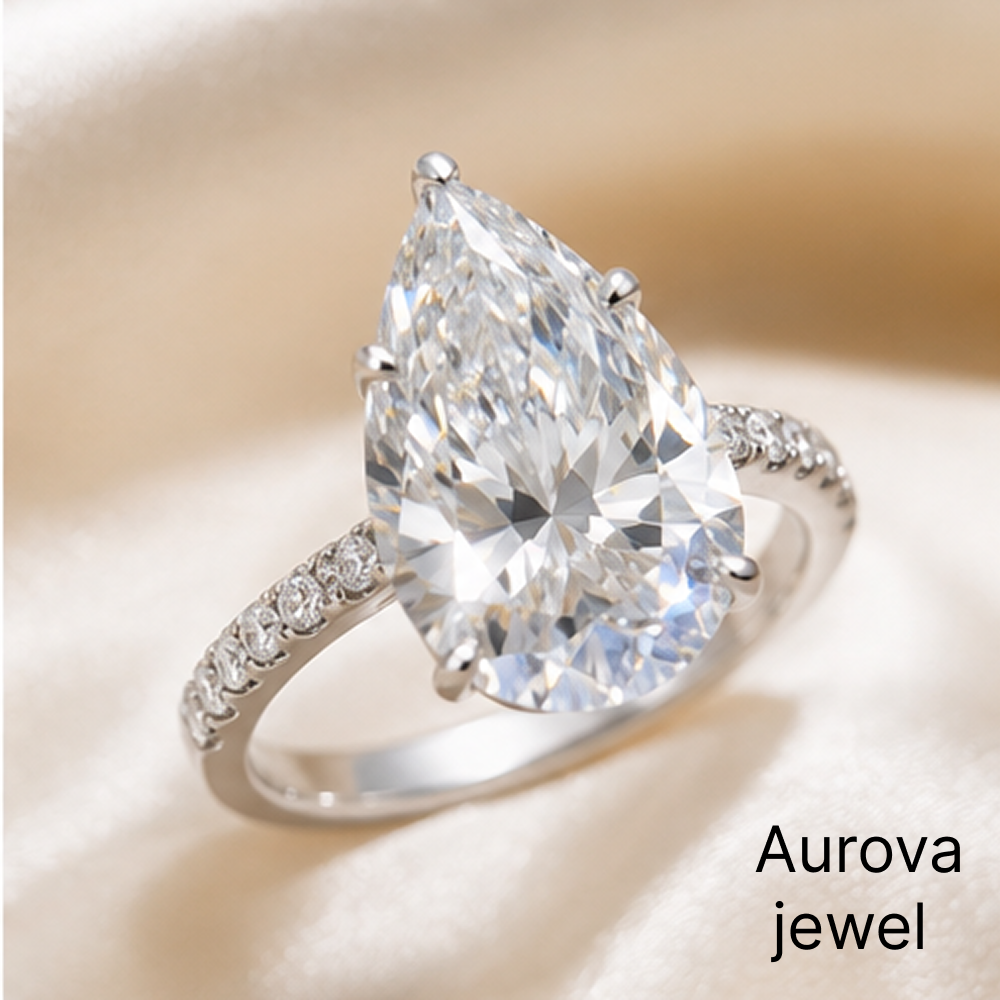 Pear Cut Diamond Engagement Ring | Elegant Halo Pavé Diamond Ring