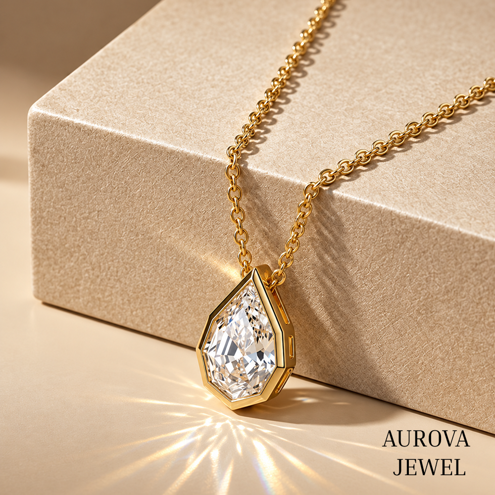Pear Cut Solitaire Pendant Necklace, Gold Bezel Set Teardrop Jewelry, Dainty Bridal Necklace, Anniversary Gift for Her Secondary image