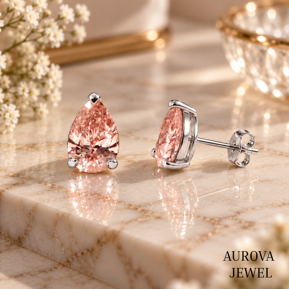 Pear Cut Pink Diamond Stud Earrings, Rose Gold Minimalist Bridal Jewelry, Anniversary Gift for Her