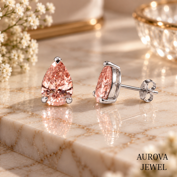 Pear Cut Pink Diamond Stud Earrings, Rose Gold Minimalist Bridal Jewelry, Anniversary Gift for Her