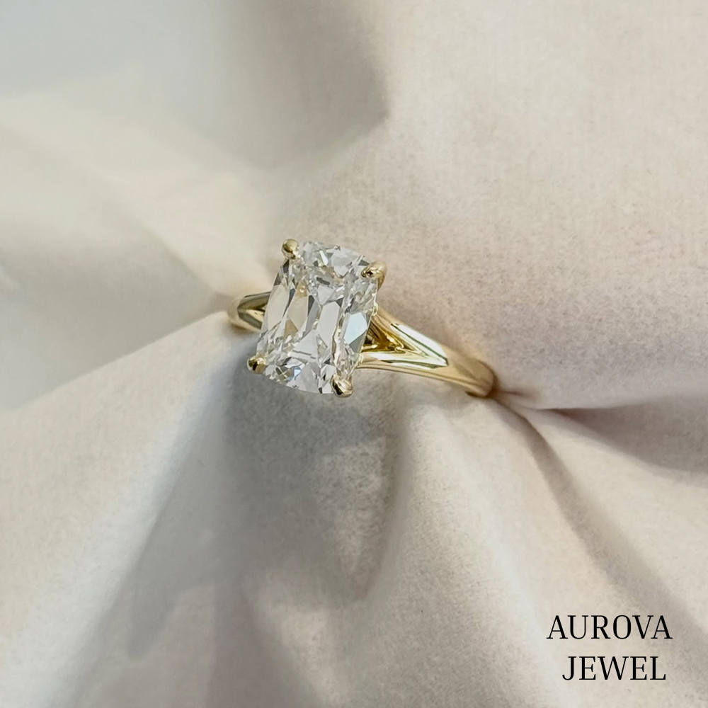 Radiant Cut Solitaire Engagement Ring, 14K Yellow Gold Split Shank Ring, Minimalist Bridal Jewelry, Anniversary Gift for Her
