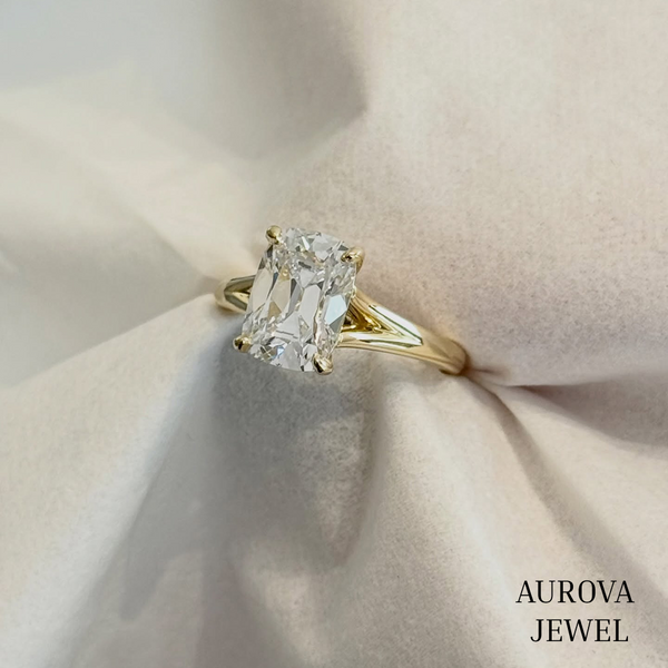 Radiant Cut Solitaire Engagement Ring, 14K Yellow Gold Split Shank Ring, Minimalist Bridal Jewelry, Anniversary Gift for Her
