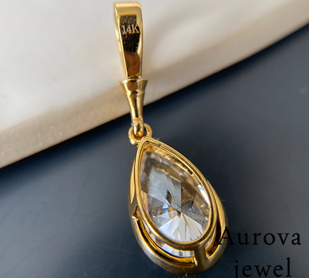 Pear Cut Diamond Drop Pendant Necklace in 14K Yellow Gold | Lab-Grown Diamond Necklace