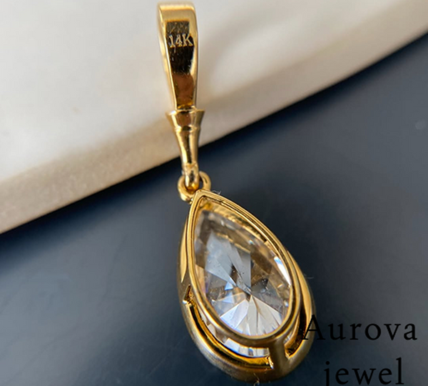 Pear Cut Diamond Drop Pendant Necklace in 14K Yellow Gold | Lab-Grown Diamond Necklace