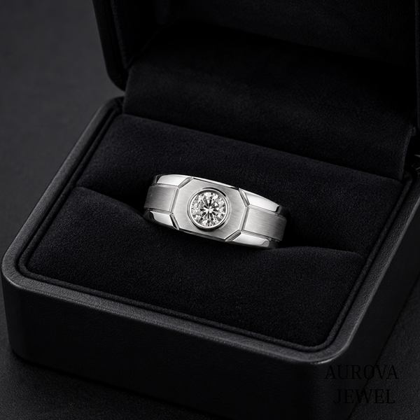 Men's Diamond Ring, Round Cut Bezel Diamond Ring, Solid Gold Wedding Band, Men's Engagement Ring, Anniversary Gift for Husband