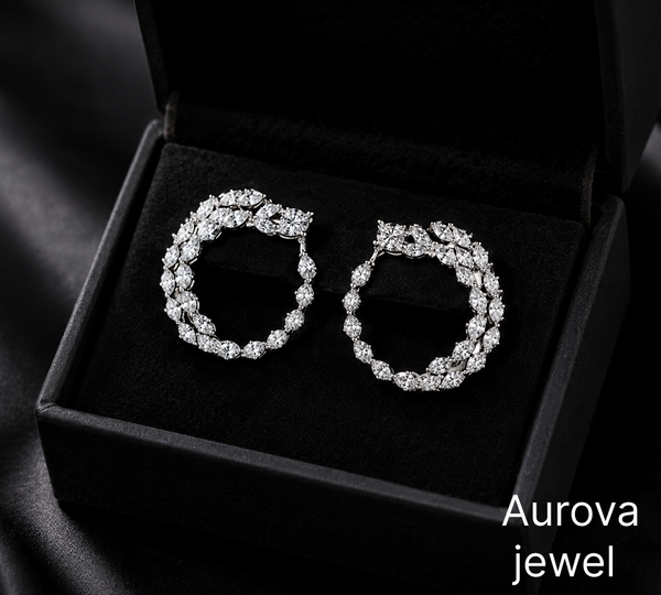 Diamond Circle Hoop Earrings | Elegant Floral Diamond Drop Earrings