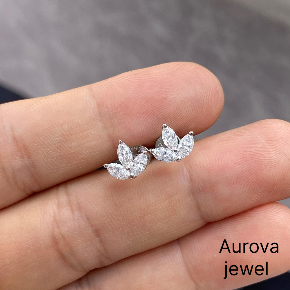 Marquise Cut Diamond Floral Stud Earrings | Elegant Diamond Flower Earrings