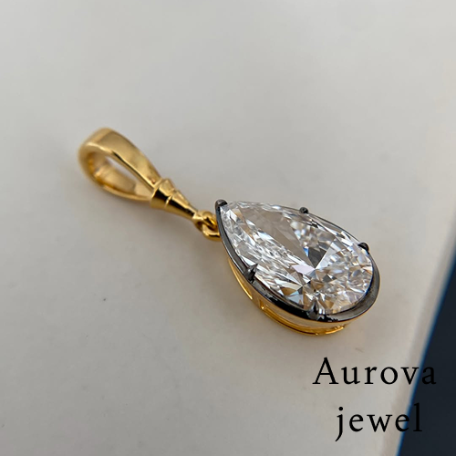 Pear Cut Diamond Drop Pendant Necklace in 14K Yellow Gold | Lab-Grown Diamond Necklace