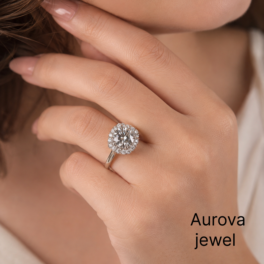 Round Cut Diamond Halo Engagement Ring | Aurova Jewel