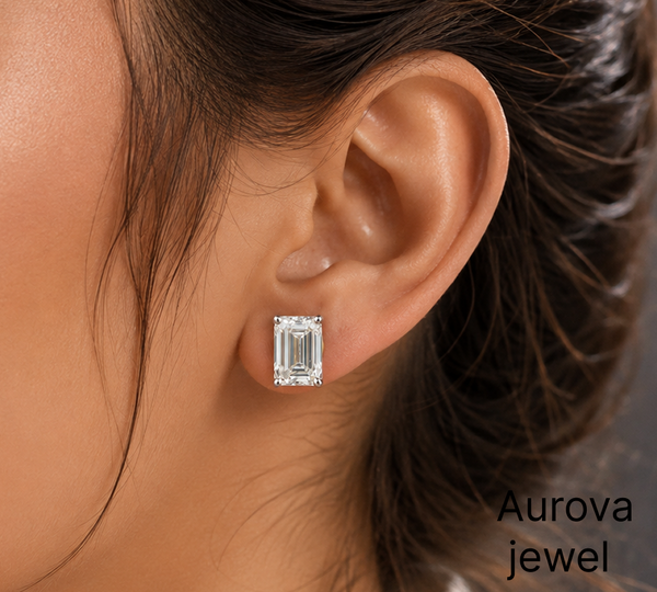 Emerald Cut Diamond Stud Earrings | Elegant Rectangle Diamond Earrings