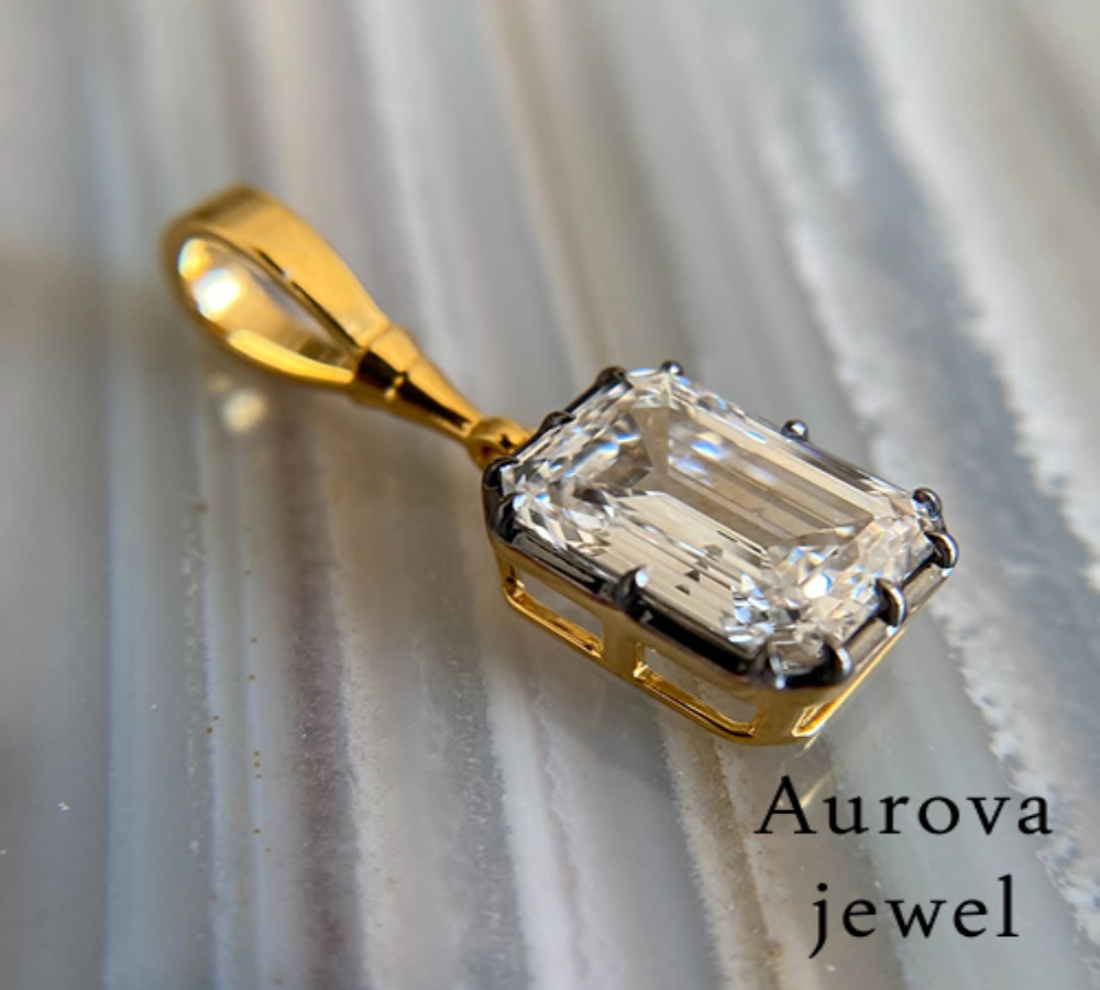 Emerald Cut Diamond Pendant Necklace in 14K Yellow Gold | Lab-Grown Diamond Necklace Secondary image