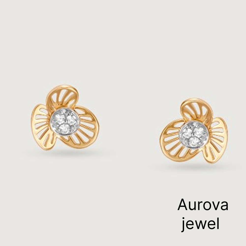 Gold Flower Diamond Stud Earrings | Floral Diamond Earrings