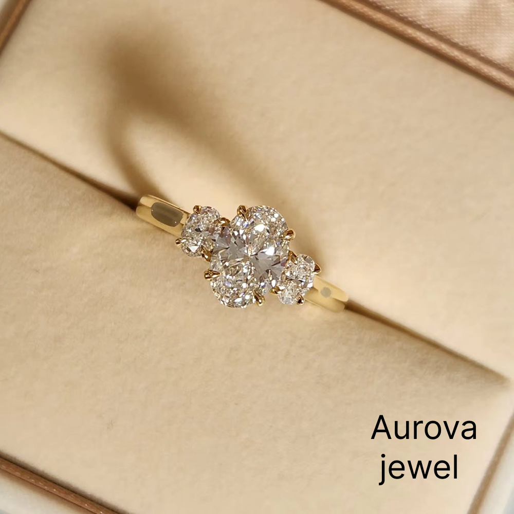 Pear Cut Three Stone Diamond Ring with Round Side Stones | Aurova Jewel
