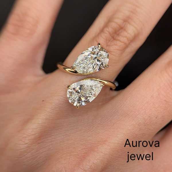 Pear Shaped Diamond Bypass Ring | Two Stone Gold Ring | Aurova Jewel