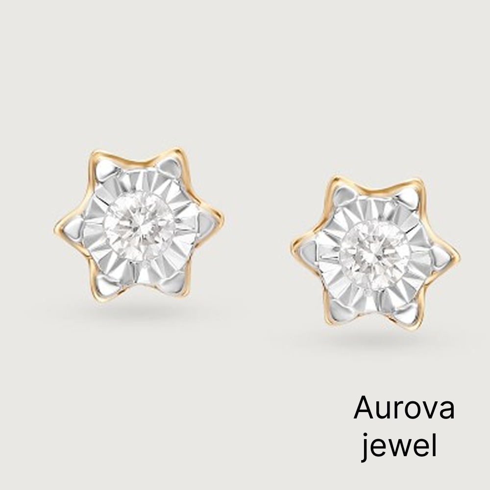 Diamond Star Stud Earrings | Two-Tone Gold Floral Earrings