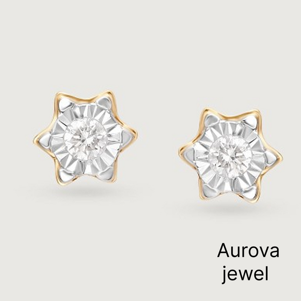 Diamond Star Stud Earrings | Two-Tone Gold Floral Earrings