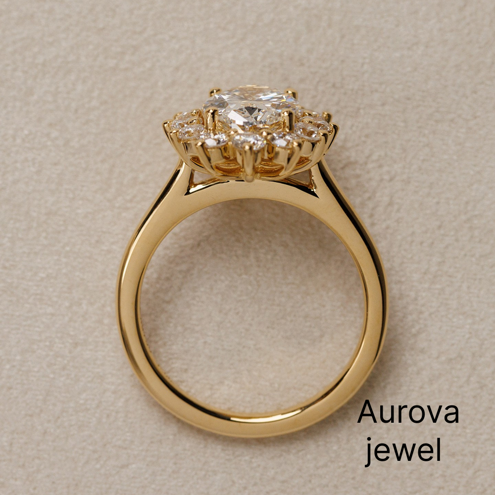 Oval Cut Halo Diamond Ring with Pavé Diamond Halo | Aurova Jewel